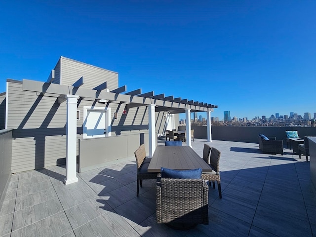 deck with a pergola, an outdoor living space, and a patio