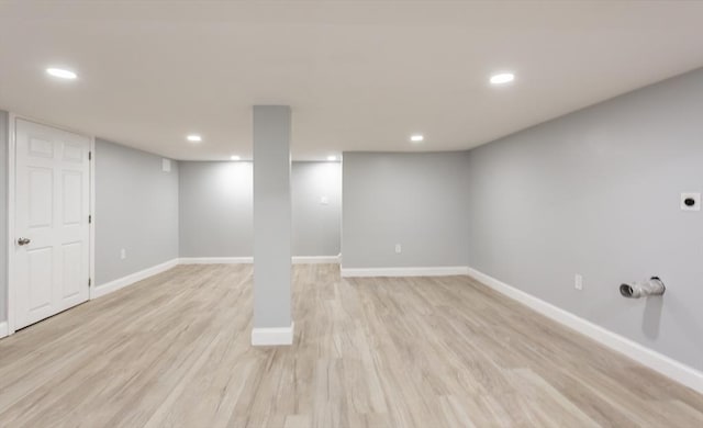 basement with light wood-type flooring