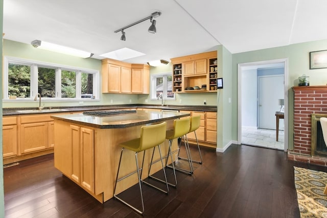 kitchen featuring a kitchen island, dark hardwood / wood-style flooring, and sink