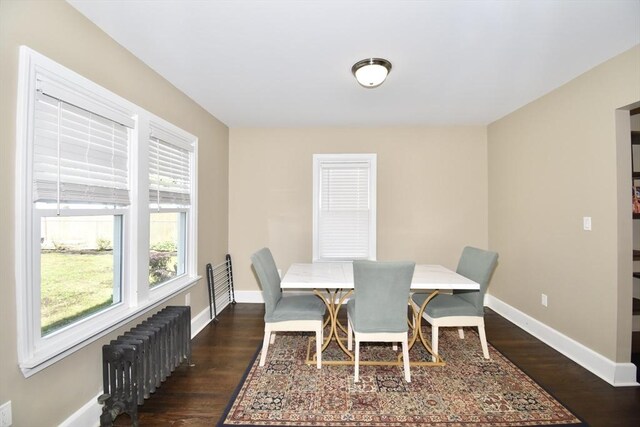 98 Osborne Ter, Springfield, MA 01104 - dining area featuring radiator, dark wood finished floors, and baseboards