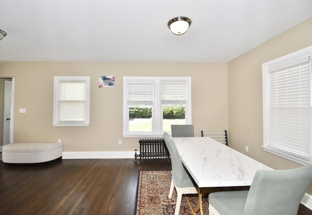 98 Osborne Ter, Springfield, MA 01104 - dining space with radiator, dark wood-style floors, and baseboards