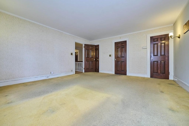 92 Dean Rd, Brookline, MA 02445 - unfurnished living room with ornamental molding and carpet floors