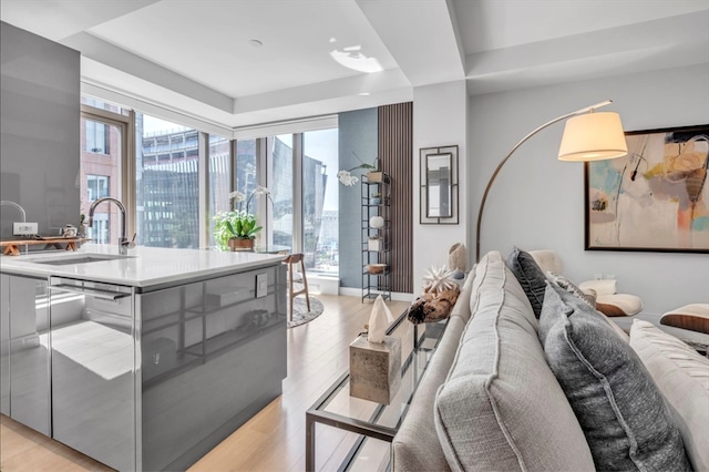 interior space featuring light hardwood / wood-style flooring and sink