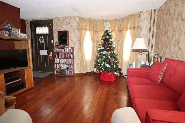 living room featuring dark hardwood / wood-style flooring