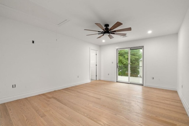 57 Mayflower Rd, Needham, MA 02492 - spare room with attic access, a ceiling fan, light wood-style floors, baseboards, and recessed lighting