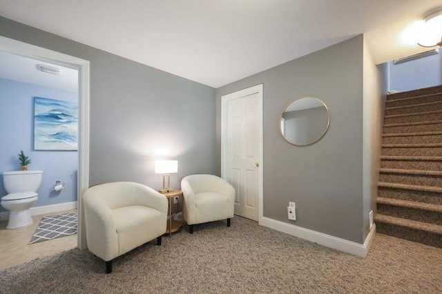 1 Washington Ct Unit 1, Uxbridge, MA 01569 - sitting room featuring stairs, baseboards, and carpet flooring