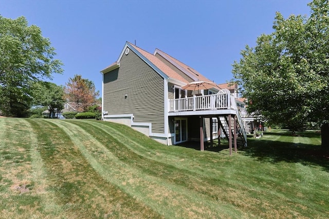 1 Washington Ct Unit 1, Uxbridge, MA 01569 - view of home's exterior featuring stairway, a wooden deck, and a lawn