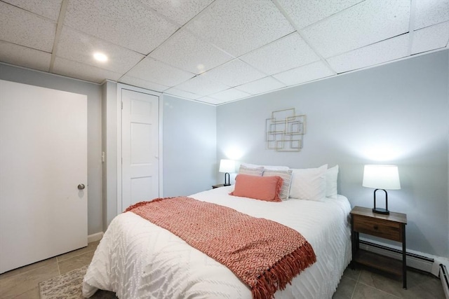 21 Trefton Dr, Braintree, MA 02184 - bedroom with a closet, baseboards, tile patterned floors, a drop ceiling, and recessed lighting