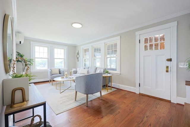 21 Trefton Dr, Braintree, MA 02184 - living room with healthy amount of natural light, crown molding, wood finished floors, and baseboards