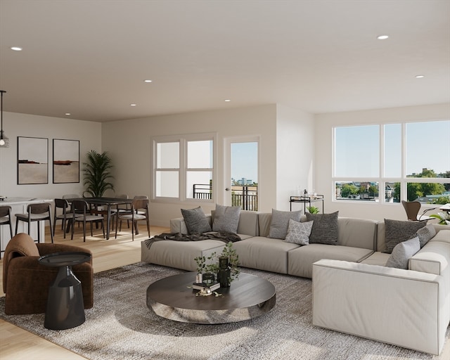 living room featuring light wood-type flooring