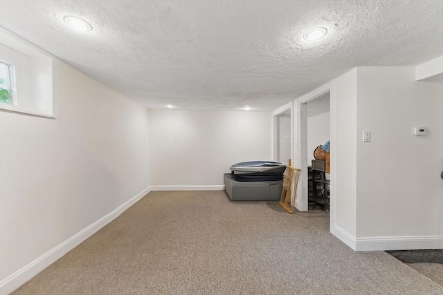 40 Chappie St Unit 1, Boston, MA 02129 - finished basement featuring carpet floors, a textured ceiling, and baseboards
