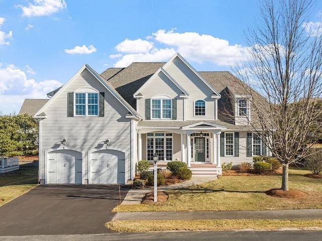 view of front of house featuring a front yard and a garage