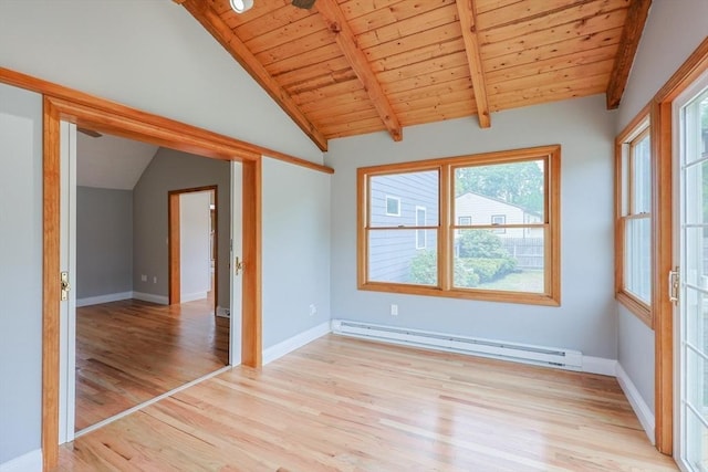 47 Forest St, Franklin, MA 02038 - unfurnished room with a baseboard heating unit, light wood finished floors, baseboards, and wooden ceiling