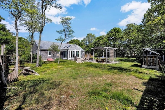 274 Morton Rd, Chatham, MA 02659 - view of grassy yard with a patio and a pergola