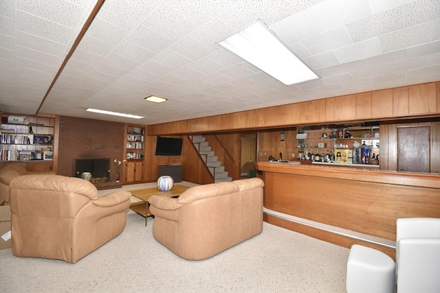 166 Primrose Dr, Longmeadow, MA 01106 - living room with wooden walls and stairs