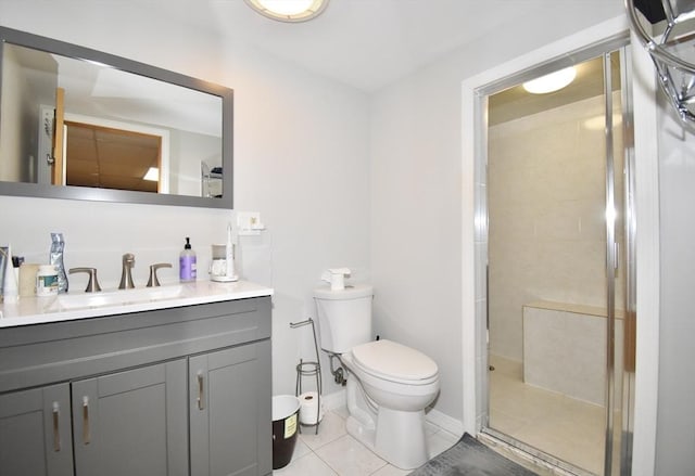 166 Primrose Dr, Longmeadow, MA 01106 - bathroom featuring vanity, tile patterned floors, a stall shower, toilet, and baseboards