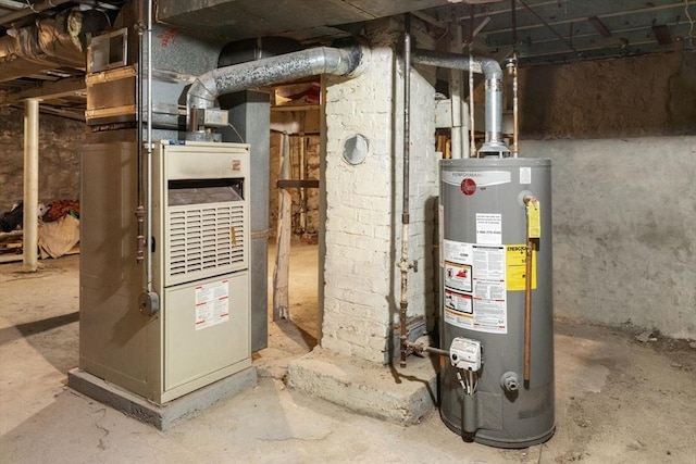 utility room with gas water heater and heating unit