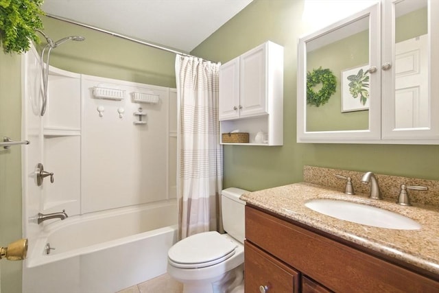 bathroom with tile patterned flooring, toilet, vanity, and shower / bath combo