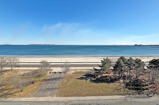 view of water feature with a beach view