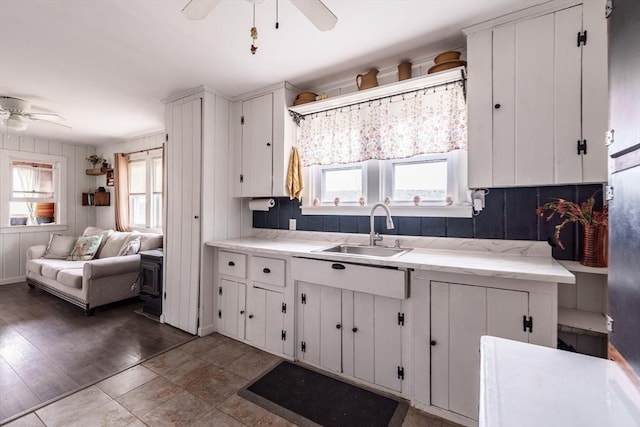kitchen featuring a ceiling fan, a sink, and a healthy amount of sunlight