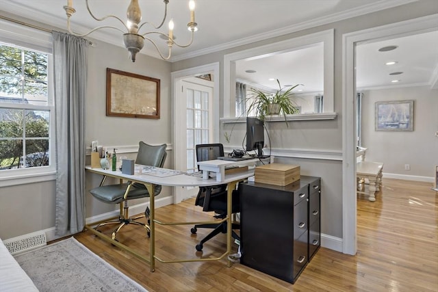 21 Grove St, Fairhaven, MA 02719 - office space featuring light wood-type flooring, a chandelier, ornamental molding, and baseboards