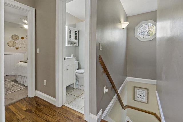 21 Grove St, Fairhaven, MA 02719 - corridor featuring an upstairs landing, wood finished floors, and baseboards