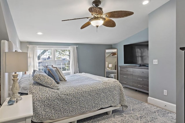 21 Grove St, Fairhaven, MA 02719 - bedroom featuring vaulted ceiling, a ceiling fan, recessed lighting, baseboards, and carpet floors
