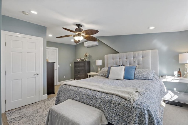 21 Grove St, Fairhaven, MA 02719 - carpeted bedroom featuring a wall mounted AC, recessed lighting, ceiling fan, and baseboards