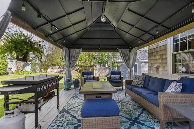 21 Grove St, Fairhaven, MA 02719 - view of patio / terrace with a gazebo, an outdoor living space, a deck, and fence