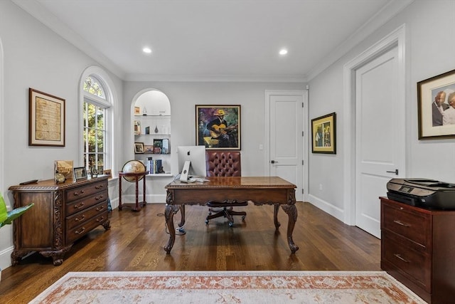 37 Radcliffe Rd, Newton, MA 02468 - office space with crown molding, recessed lighting, dark wood-style flooring, and baseboards