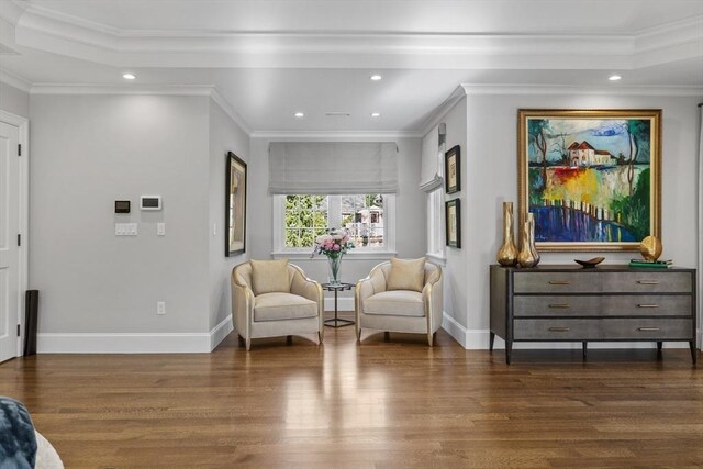 37 Radcliffe Rd, Newton, MA 02468 - living area with crown molding, recessed lighting, and wood finished floors