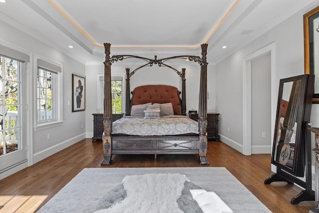 37 Radcliffe Rd, Newton, MA 02468 - bedroom featuring baseboards, a raised ceiling, and wood finished floors