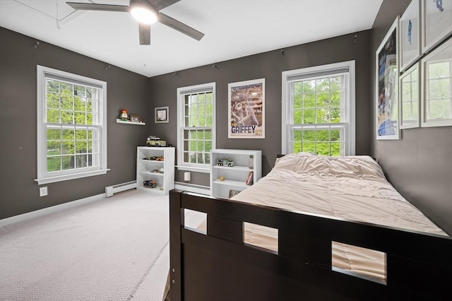 126 Arrow Head Rd, Marshfield, MA 02050 - bedroom with a baseboard heating unit, light colored carpet, attic access, and baseboards