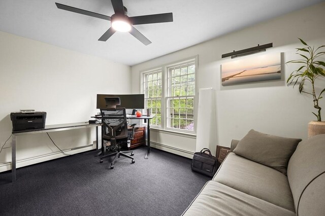 126 Arrow Head Rd, Marshfield, MA 02050 - office with baseboard heating, carpet, and ceiling fan