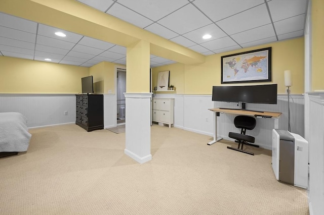 126 Arrow Head Rd, Marshfield, MA 02050 - carpeted office featuring a paneled ceiling and a wainscoted wall