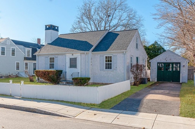 view of front of home with a garage and an outbuilding