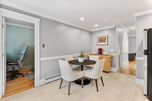 9-11 Linley Ter Unit 2, Boston, MA 02127 - dining area featuring recessed lighting, light tile patterned floors, crown molding, baseboard heating, and baseboards