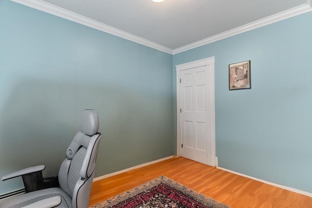 9-11 Linley Ter Unit 2, Boston, MA 02127 - office area with wood finished floors, ornamental molding, baseboards, and a baseboard radiator
