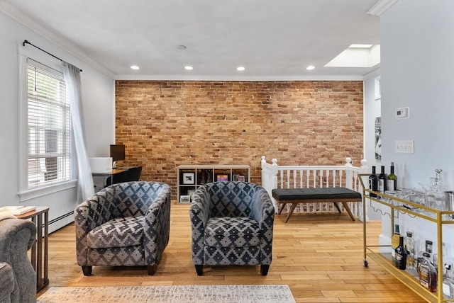 9-11 Linley Ter Unit 2, Boston, MA 02127 - living area featuring crown molding, recessed lighting, wood finished floors, and brick wall