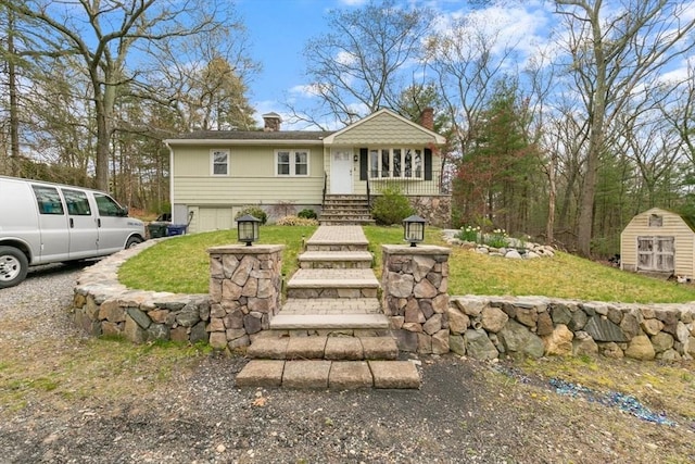 1 Beech Ct, Wilmington, MA 01887 - view of front of property featuring a chimney, a front yard, and a garage