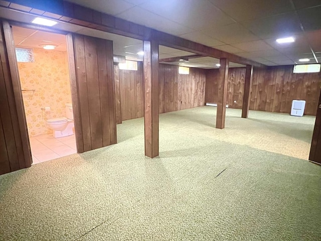 216 Bel Air Dr, Longmeadow, MA 01106 - below grade area with wood walls and carpet flooring