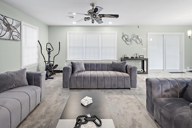 15 Bunker St Unit 2, Boston, MA 02136 - living room featuring ceiling fan, light colored carpet, and recessed lighting