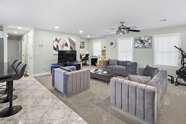 15 Bunker St Unit 2, Boston, MA 02136 - living room with ceiling fan, recessed lighting, baseboards, and carpet floors