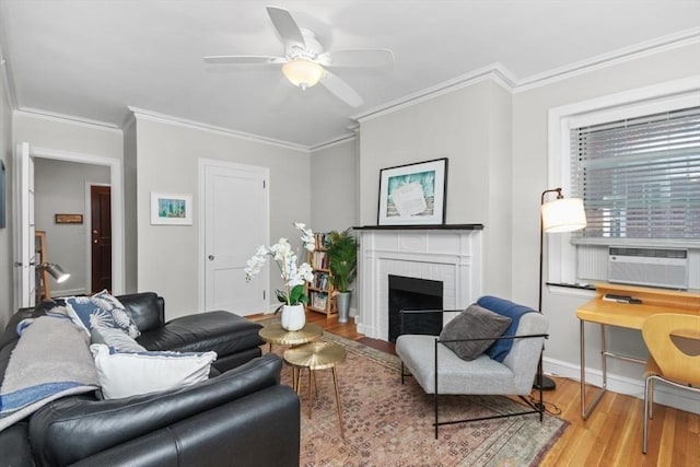5 Arlington St Unit 31, Cambridge, MA 02140 - living area with wood finished floors, cooling unit, ceiling fan, a fireplace, and baseboards