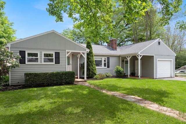 56 Postgate Rd, Hamilton, MA 01982 - single story home with a garage, a front lawn, a chimney, and driveway
