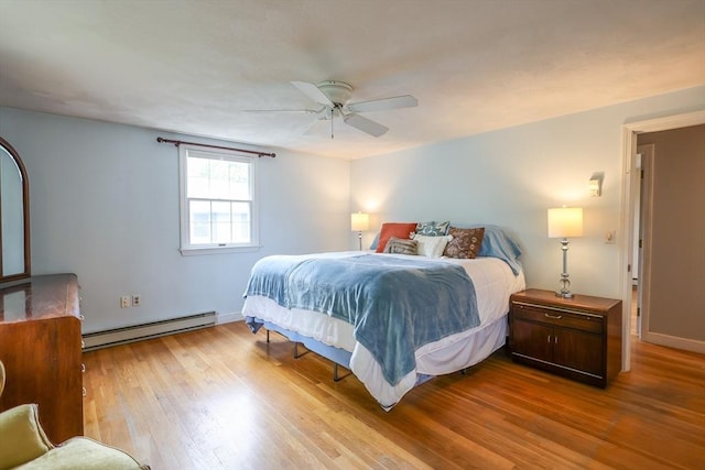 10 Emile Cir, Malden, MA 02148 - bedroom with a baseboard heating unit, wood finished floors, baseboards, and ceiling fan