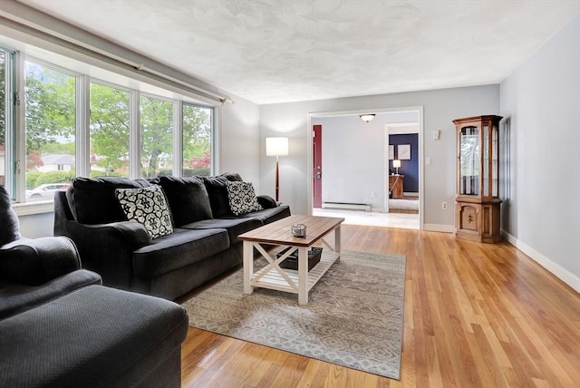 10 Emile Cir, Malden, MA 02148 - living room featuring plenty of natural light, a baseboard radiator, baseboards, and light wood finished floors