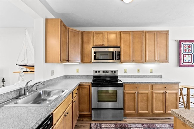 kitchen featuring wood-type flooring, sink, and appliances with stainless steel finishes