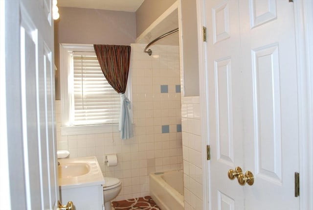 5 Leedburg St, Chelmsford, MA 01863 - full bath featuring tile walls, vanity, shower / bathtub combination, and a wainscoted wall