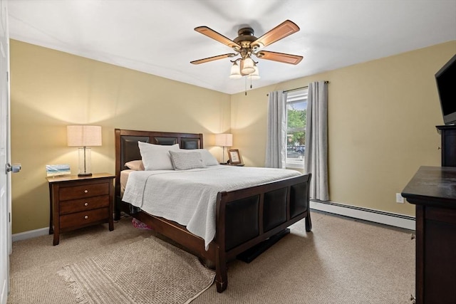 9 Indian Rock Dr, Saugus, MA 01906 - bedroom with a baseboard radiator, ceiling fan, baseboards, and light colored carpet